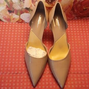 Pointed Glosssy Heel in Taupe - Women's Shoes